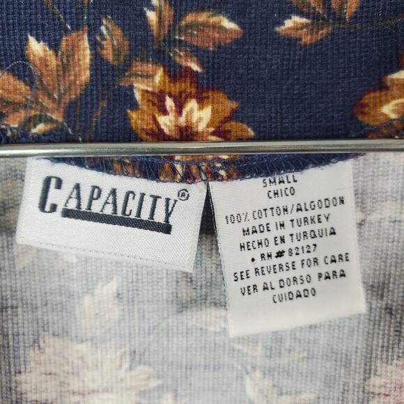 VTG 90's Capacity Jumper Dress Small Navy Blue Red Floral Midi Corduroy V Neck - Picture 3 of 9